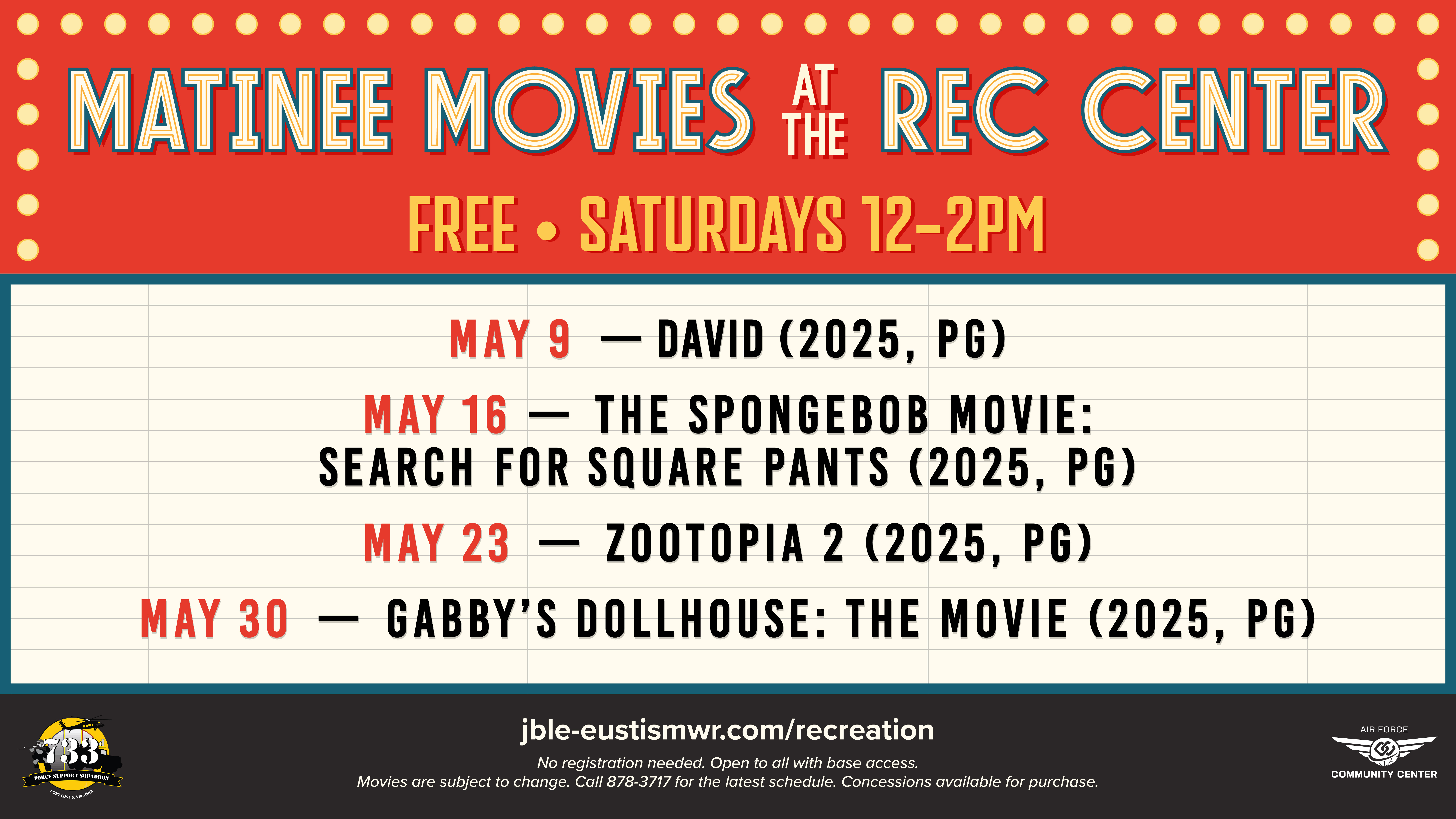 JBLE-Eustis Free May Movies JBLE-Eustis Free May Movies